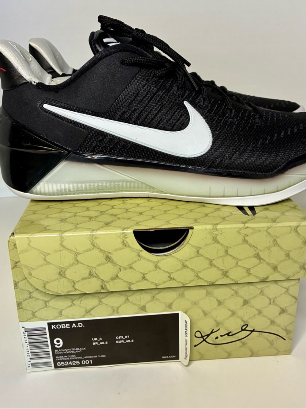 Nike Kobe A.D. Size 9 M Black White 852425-001 NEW With Box Mamba